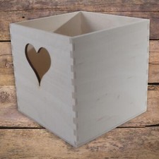 Small Cube Wooden Box Cut-out Heart Insert Square Storage Paintable Container