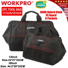 WORKPRO 2PCS 13" 18" TOOL BAG CASE WIDE MOUTH 600D Oxford Heavy Duty Zipper Tote