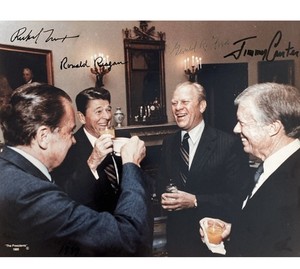 Rare 8 X 10 Photograph Of The Four Presidents Autograph By All Stamp On Back. ￼