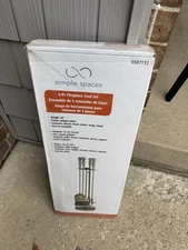 Fireplace Tool Set, Antique Silver, 30 Inches Tall, 5 Pieces, New In Box, Heavy