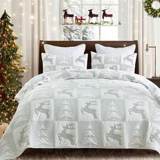 Christmas Quilt King Size, 3 Pieces Velvet Quilt Set with Xmas Tree Reindeer ...