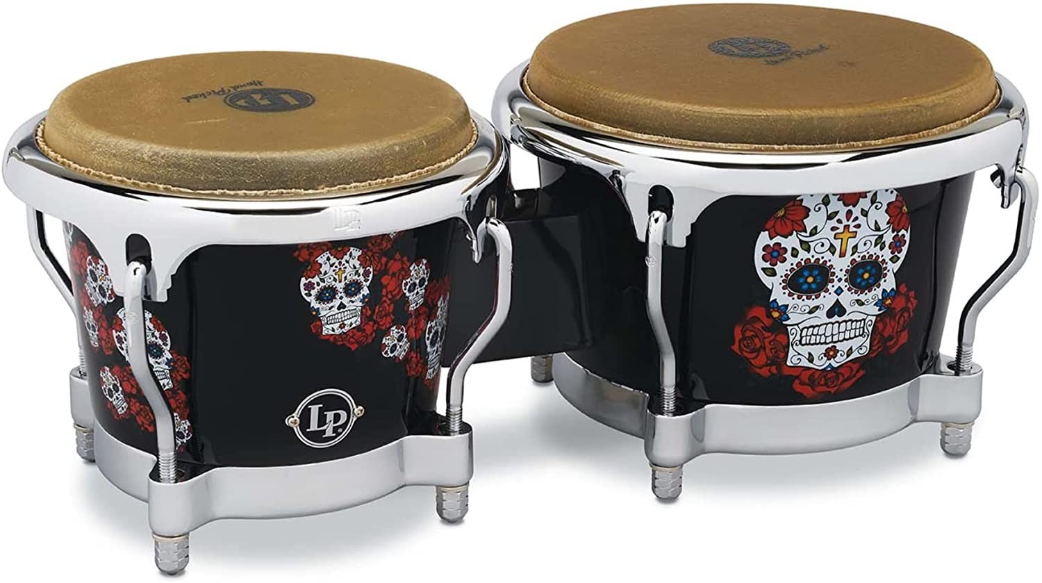 Latin Percussion Bongos Drums Karl Perazzo Signature - Black/Skull