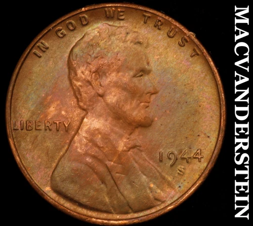 1944-S Lincoln Wheat Cent- Super Color- Choice Gem Brilliant Unc Luster #J4677