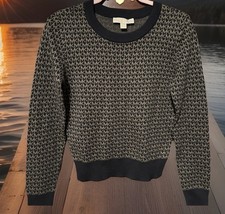 NWT Michael Kors Logo Black/ Khaki Cotton Blend Sweater,Sz. S, Ret. 98.00