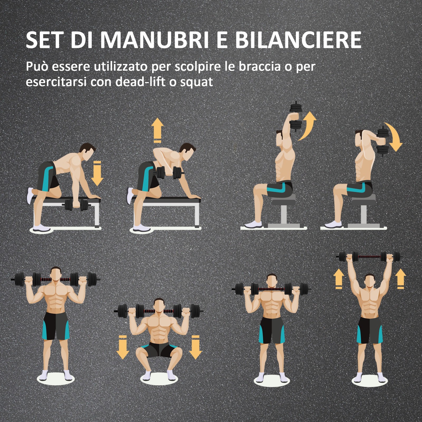 Set 2 Manubri Antiscivolo con 12 Dischi Pesi da 20 kg totali e Connettore, in foto 5