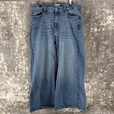 Warp Weft Plus Size 20W Incheon Cropped Wide Leg Denim Jean Pants Blue Button