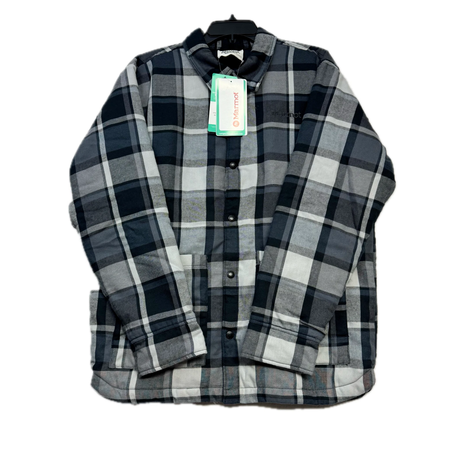 MARMOT Lanigan Men’s Flannel Chore Coat Insulated Plaid Black Gray M $150 NWT