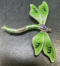 Antique Art Nouveau Sterling Guilloché Dragonfly Brooch John Atkins & Sons
