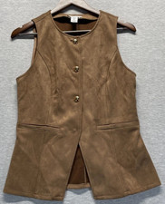 Sincerely Jules Faux Suede Vest Womens Large Brown Stretch Pockets Button Front