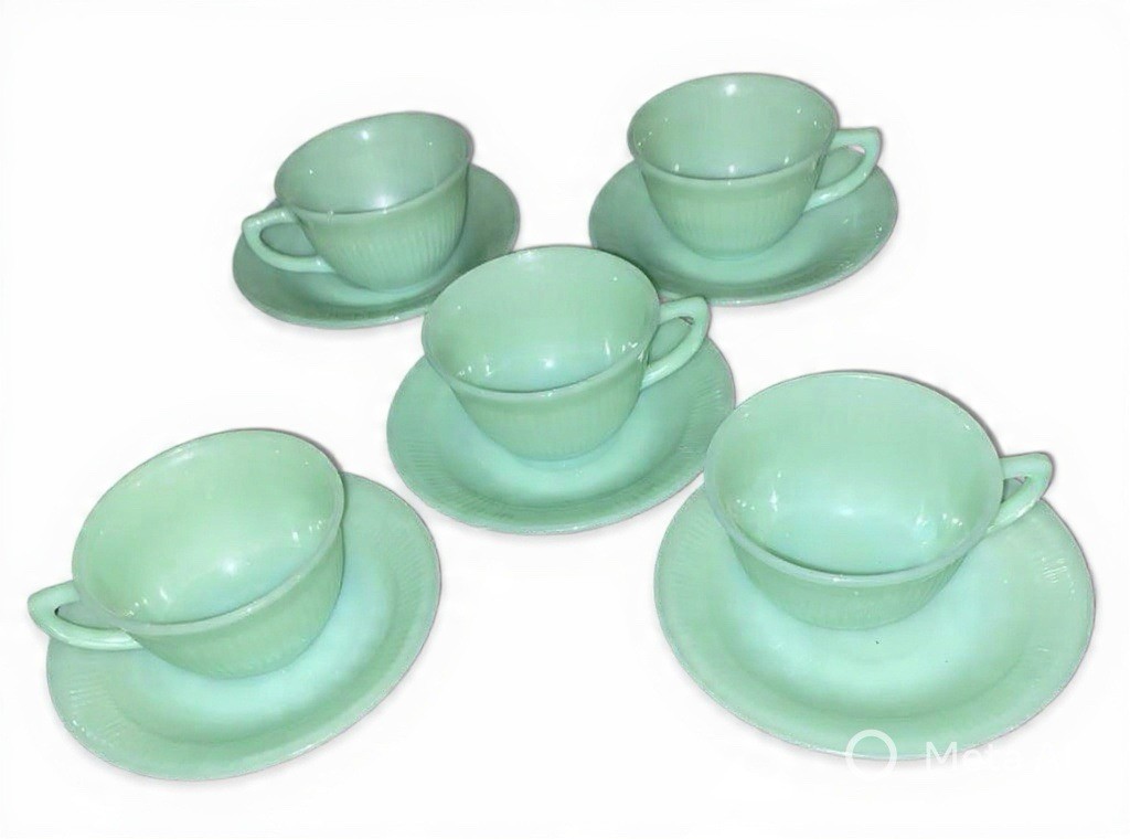 5 Vintage Jadeite Cup & Saucer Sets