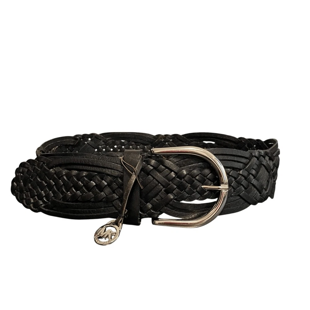 Michael Kors Blk Braided Leather Weave Womens Belt Womens Michael Michael Kors Dark Brown Weave Braided Leather  main image 3