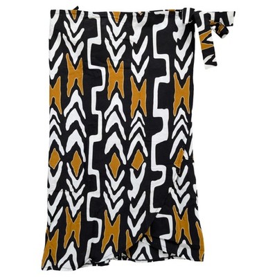 Francis Benedict Midi Wrap Skirt Black Gold African Wax Print Cotton Size S