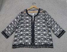 Chicos Easywear Jacket Women 12 Chico 2 Navy White Open Weave Cardigan Boho Trim