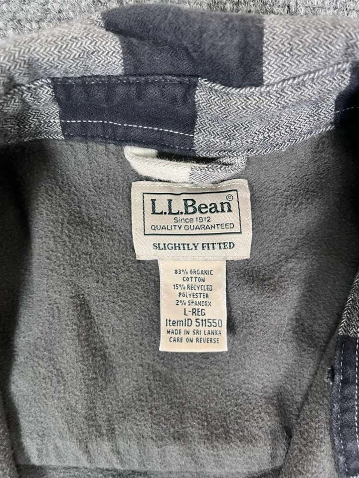 LL Bean Shacket Mens Large White Black Buffalo Plaid Fleece Lined Flannel Shirt - Image 4 of 4