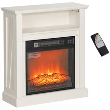 HOMCOM 27" Electric Fireplace Heater with Mantel, Remote Control, White