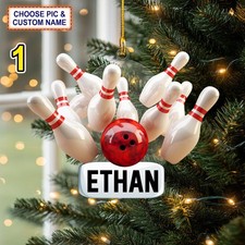 Personalized Bowling Strike Acrylic Ornament Custom Name Christmas Gift