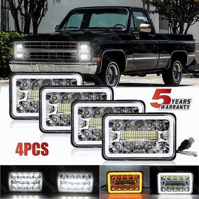 4PCS 4X6'' LED Headlights High-Low Beam DRL For Chevy C10 Pickup Truck 1980-1986