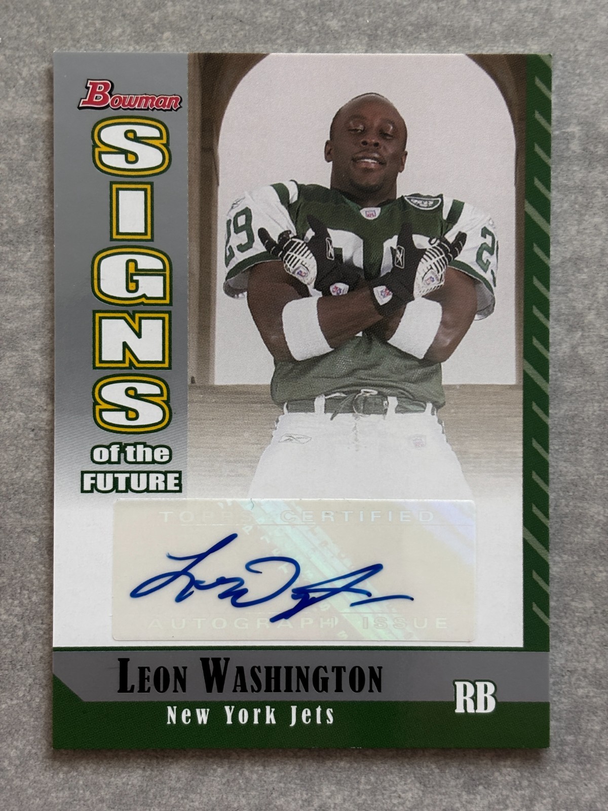 2006 Bowman LEON WASHINGTON "Flipping Middle Finger" Real NFL Football Auto Card