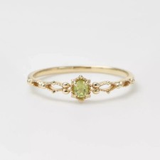 Dainty Round Cut Lab Created Peridot Engagement Ring 14K Yellow Gold Plated
