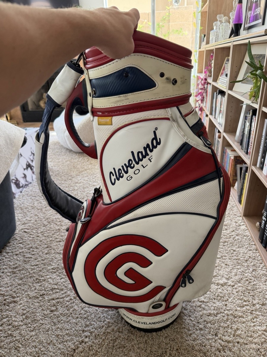 Cleveland Leather Staff Golf Bag White Red Blue 6-Way Divider | eBay