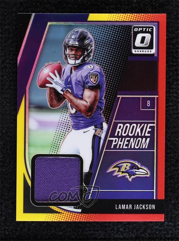 2018 Donruss Optic Rookie Phenom Jerseys Red & Yellow Prizm Lamar Jackson RC 1j2