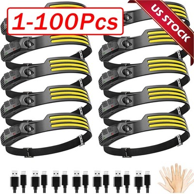 COB LED Headlamp USB Rechargeable Headlight Bar Head Band Torch Work Light 6000K