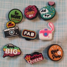 Set of 9 Multicolor Motivational Photography Camera Shoe Charms for Women Rubber