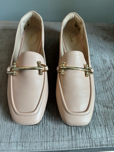 Mocassino donna Clarks Pure Block taglia 7 blush rosa pelle cinturino a punta scarpa piatta