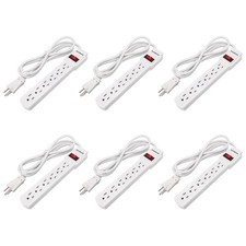 1 Pack 6-Outlet Power Strip, 6 Ft Cord, White, On/Off Switch, 3-Prong, ETL