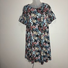 LOFT Floral Dress size XS Black multicolor business casual summer short sleeve
