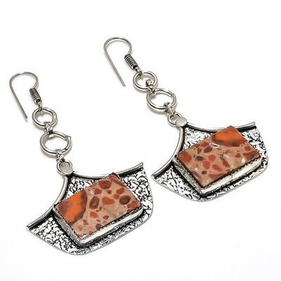 Asteroid Jasper Gemstone Handmade 925 Sterling Silver Jewelry Earring 2.48''