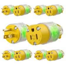 5 Sets Lighted Extension Cord Ends Plug 3 Prong 15A 125V NEMA 5-15P NEMA 5-15...