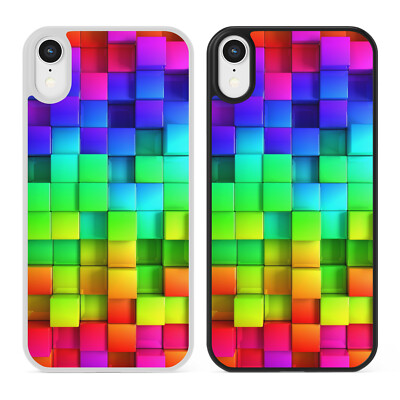 RAINBOW CUBES Phone Case Cover For iPhone Samsung Galaxy Coloured Blocks  Pattern UK