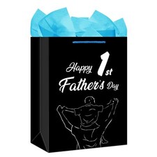 First Fathers Day Gift Bag - Happy 1st Father's Day Gift Bag with Tissue Pape...