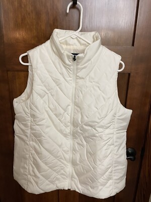 Lands End LARGE Ivory Insulated Vest NWT Women's FITS LIKE AN XL