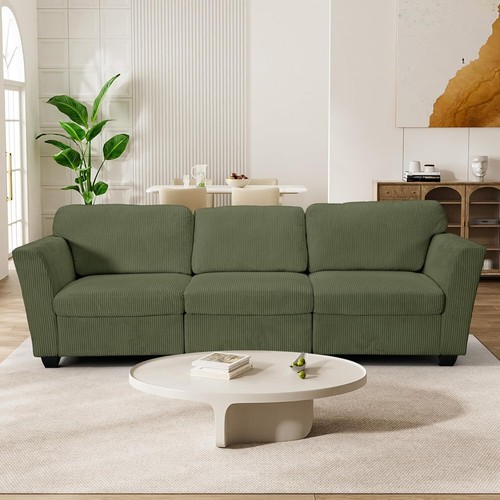 Luxury Modular Sectional Couch Olive Corduroy U Shaped Sofa w/ Ottomans, Storage - Picture 10 of 21