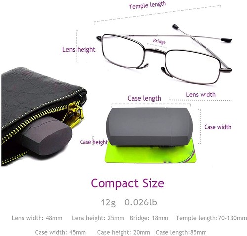 2 Pairs Anti-Blue Metal Compact Folding Light Reading Glasses With Carrying Case - Picture 4 of 12