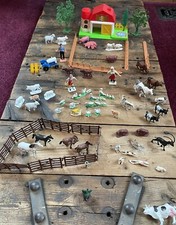 Lot Farm Animals w/Barn- Rancher Horse Cow Chicken Etc 50 Pc.