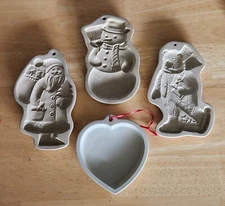 Lot of 3 Brown Bag Cookie Molds Christmas Themed + plus  1 Unknown - Heart