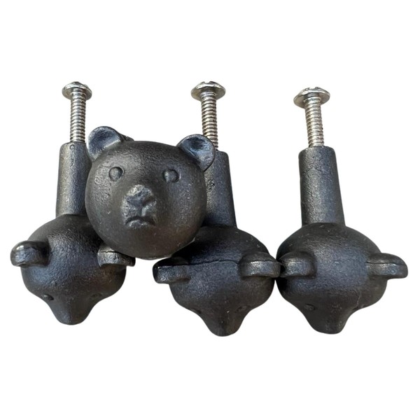 Pack Of 4 Cast Iron Bear Face Drawer Knobs For Kitchen Cupboards-image