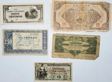 Mixed Lot Of 5 World Paper Money Japan, Netherlands, China, Military, And Other