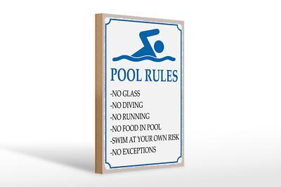 Holzschild Spruch 20x30 cm Pool Rules No glass no diving Deko Schild wooden sign