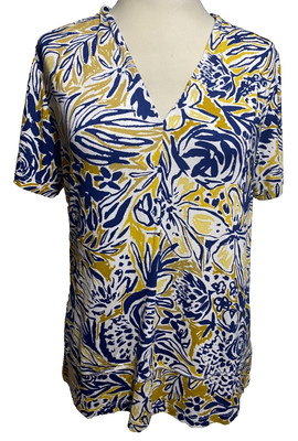 Adini Ecovero viscose/elastane top short sleeves V neck hem frill Size M