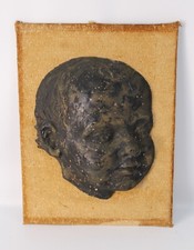 Antique Hand Made Painted 3-D Sculpture Head Of Boy Made Of Plaster On Board