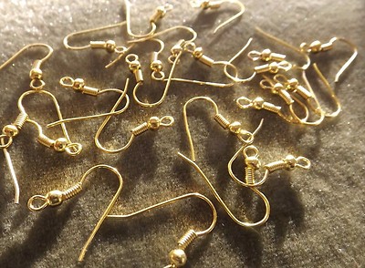 FISH HOOK EAR WIRES, 9MM, GOLD, 20 PIECES PKG | eBay