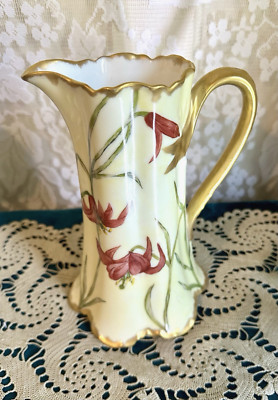 1901 H & C Limoges France Tiger Lilly Artist Signed Gilded Pitcher
