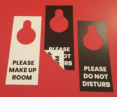 Do Not Disturb / Make up room Door Hanger Sign, Double sided 2 Pack WHITE/BLACK 
