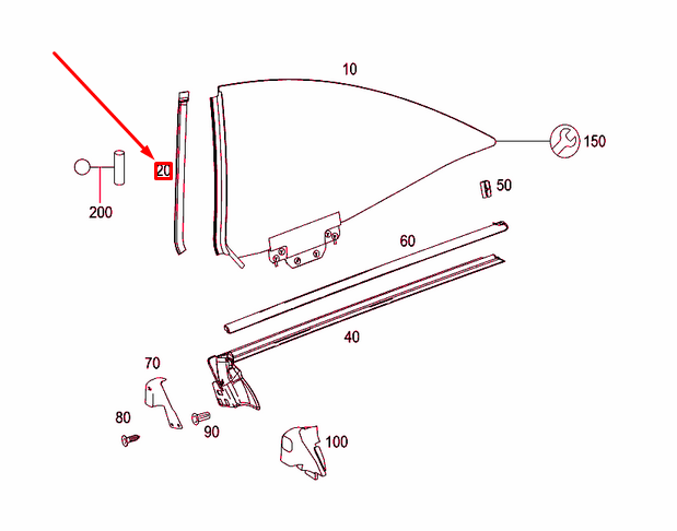 MB CL Coupe C216 Rear Left Side Window Seal Frame A2166700339