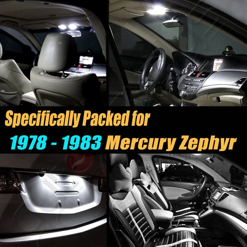 Kit de bombillas LED interiores de coche súper blancas de 12 piezas para Mercury Zephyr 1978-1983 Foto 2 de 4