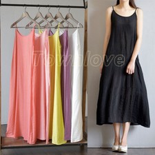 Women Cotton Silk Camisole Full Slips Loose Under Slip Dress Petticoat Dresses